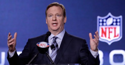 NFL Commissioner Roger Goodell answers a question during a news conference Friday, Feb. 3, 2012, in Indianapolis. The New England Patriots will face the New York Giants in Super Bowl XLVI on Feb. 5. (AP Photo/David J. Phillip)